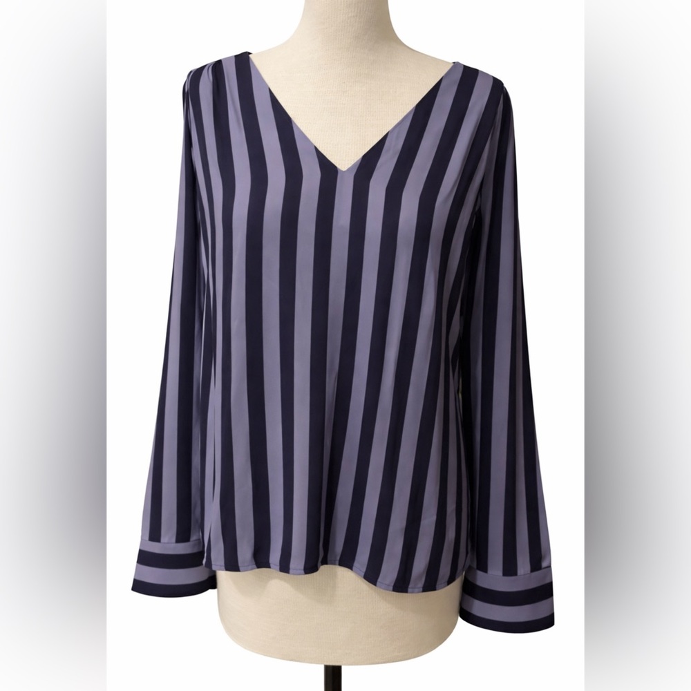 Worthington NWT Purple Striped Blouse Women's XL V-Neck Long Sleeve Career Top